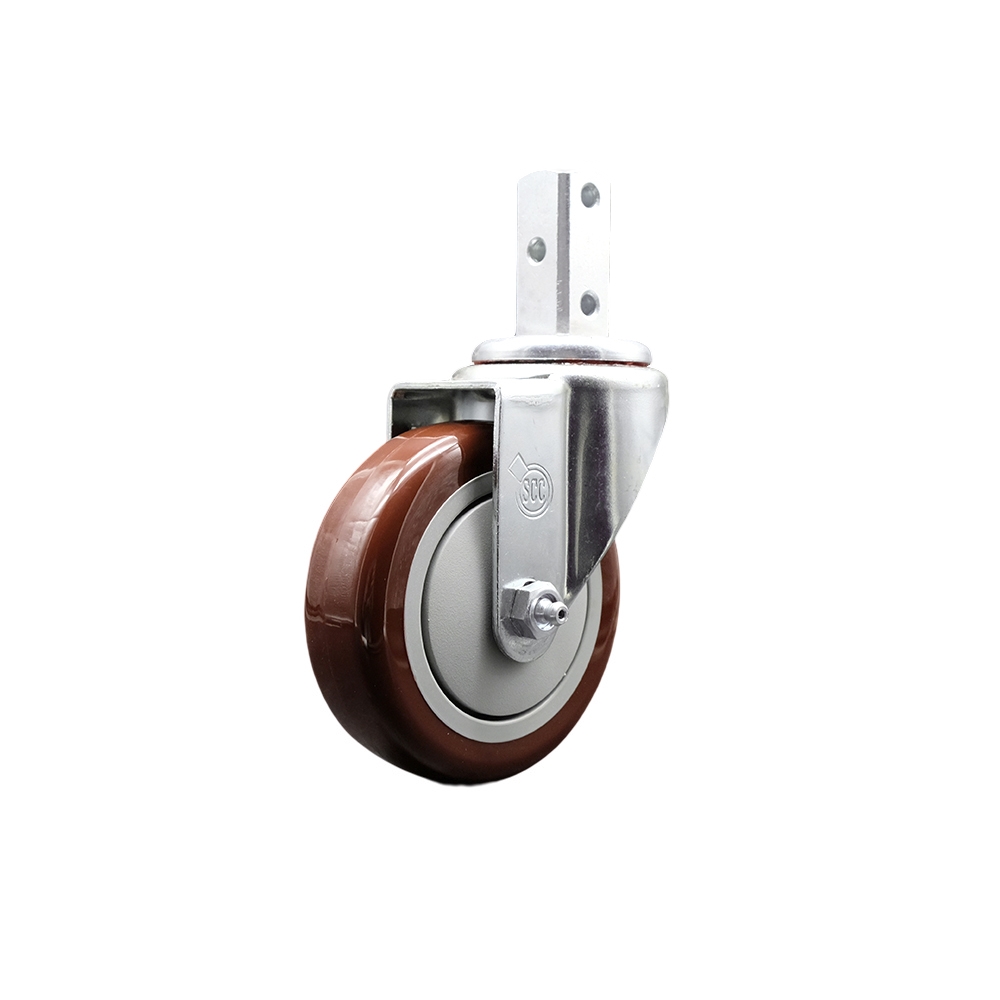 Swivel Square Stem Caster w/4” x 1.25” Maroon Non-Marking Polyurethane Wheel – 7/8” x 2” Square Stem with (3) 17/64” Diameter Mounting Holes – 350 lbs. Capacity/Caster – Service Caster Brand — photo 1