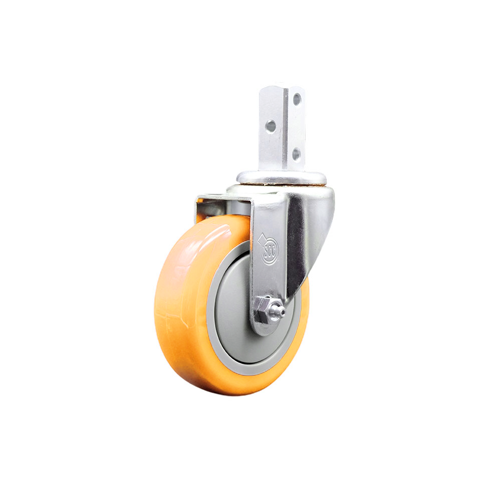 Swivel Square Stem Caster w/4” x 1.25” Yellow Non-Marking Polyurethane Wheel – 7/8” x 2” Square Stem with (3) 17/64” Diameter Mounting Holes – 350 lbs. Capacity/Caster – Service Caster Brand — photo 1