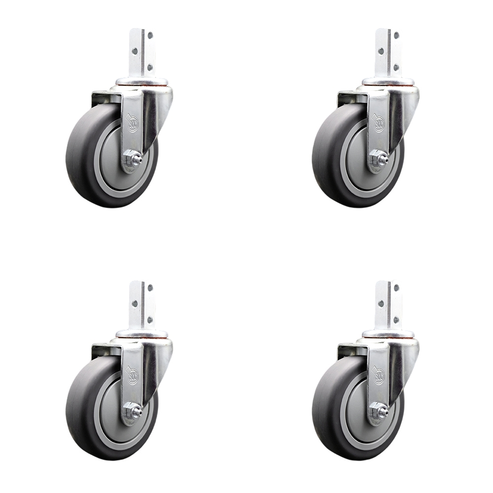 Swivel Square Stem Caster Set 4 w/4” x 1.25” Gray Thermoplastic Rubber Wheel-3/4” x 2” Square Stem with (3) 17/64” Diameter Mounting Holes-Include 4 Swivel-1000 lbs. Cpty/Caster - Service Caster Brand — photo 1