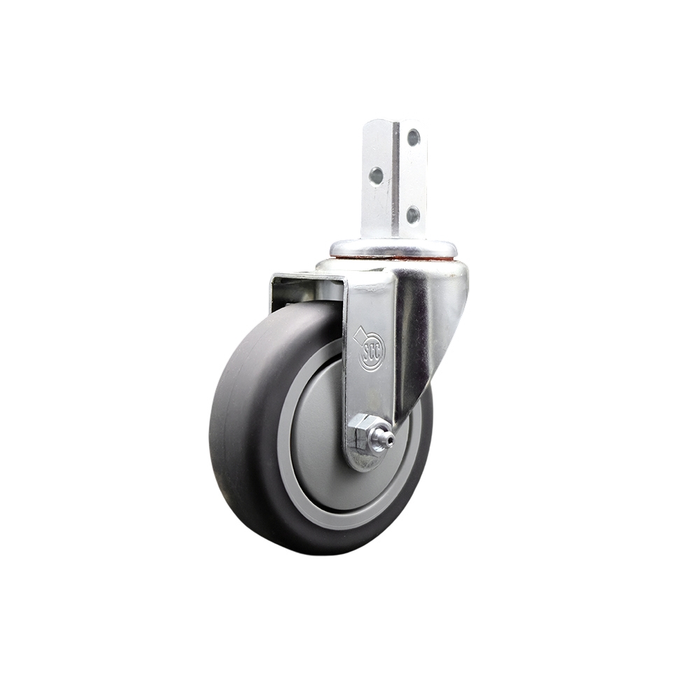 Swivel Square Stem Caster w/4” x 1.25” Gray Thermoplastic Rubber Wheel – 7/8” x 2” Square Stem with (3) 17/64” Diameter Mounting Holes – 250 lbs. Capacity/Caster – Service Caster Brand — photo 1