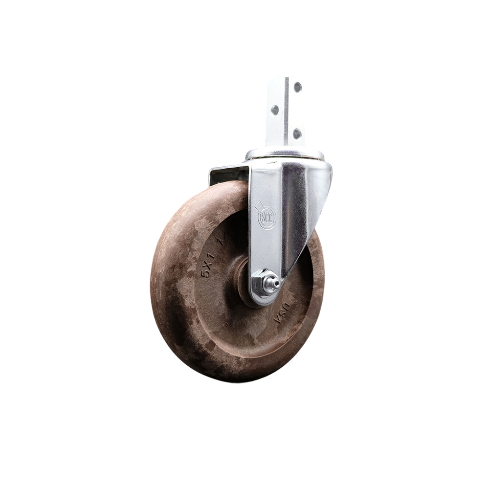 Swivel Square Stem Caster w/5” x 1.25” Brown Glass Filled Nylon Wheel – 3/4” x 2” Square Stem with (3) 17/64” Diameter Mounting Holes – 350 lbs. Capacity/Caster – Service Caster Brand — photo 1