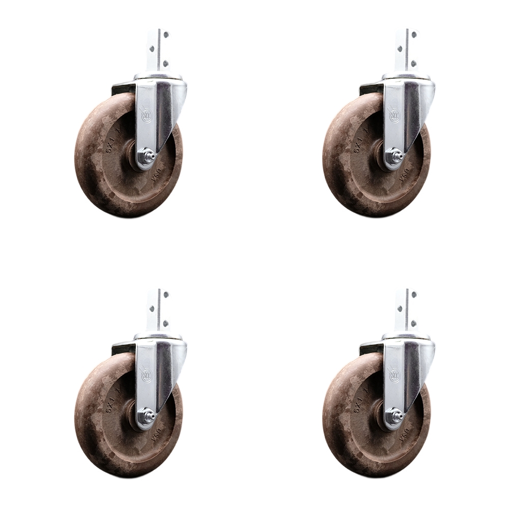 Swivel Square Stem Caster Set 4 w/5” x 1.25” Brown Glass Filled Nylon Wheel - 7/8” x 2” Square Stem with (3) 17/64” Diameter Mounting Holes-Includes 4 Swivel-1400 lbs. Cpty/Caster-Service Caster Brand — photo 1