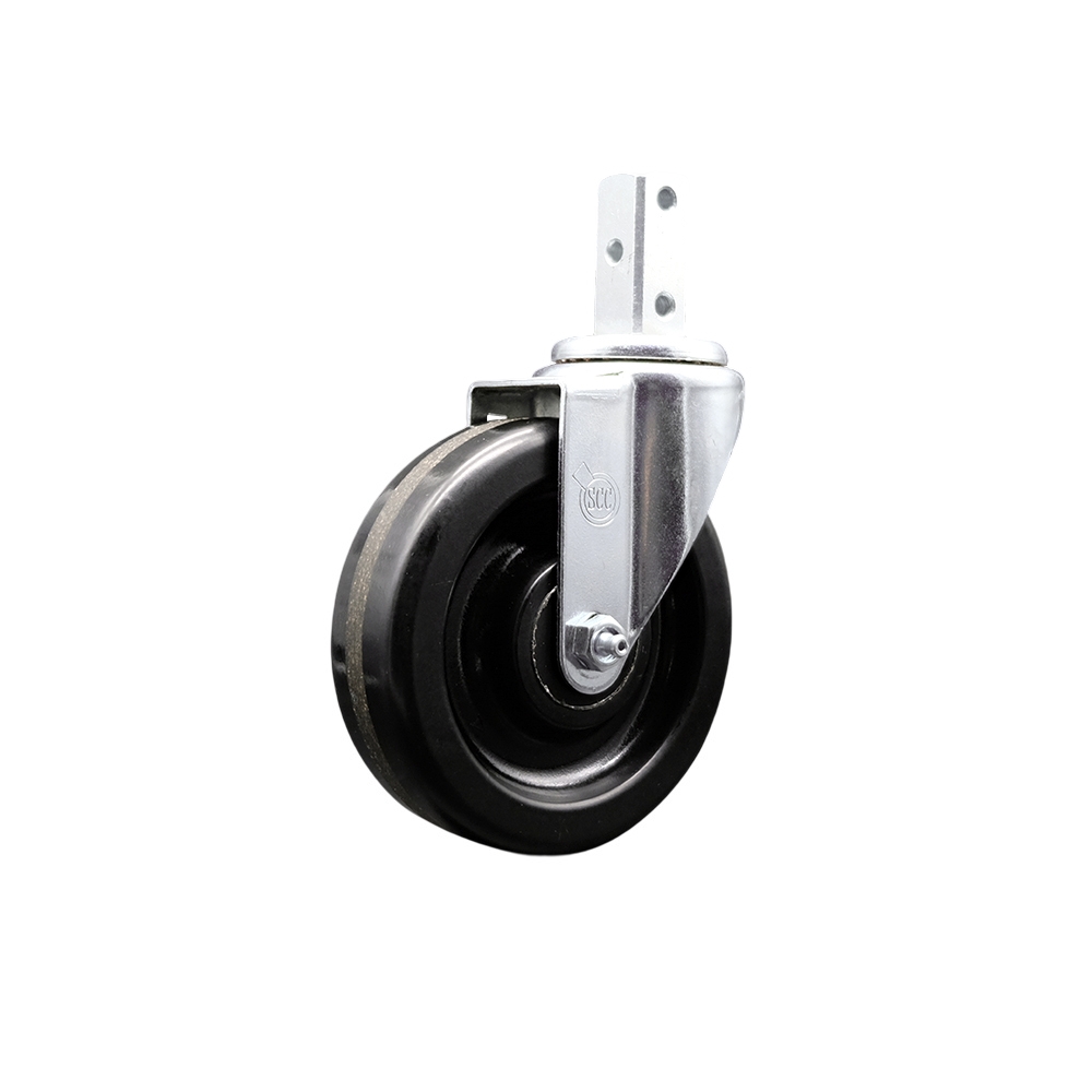 Swivel Square Stem Caster w/5” x 1.25” Black Phenolic Wheel – 3/4” x 2” Square Stem with (3) 17/64” Diameter Mounting Holes – 300 lbs. Capacity/Caster – Service Caster Brand — photo 1