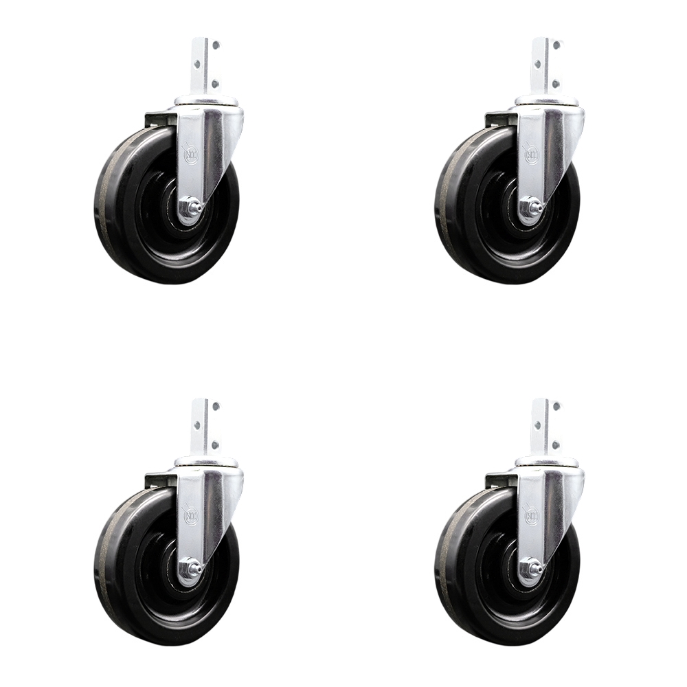 Swivel Square Stem Caster Set 4 w/5” x 1.25” Black Phenolic Wheel - 7/8” x 2” Square Stem with (3) 17/64” Diameter Mounting Holes - Includes 4 Swivel - 1200 lbs. Cpty/Caster - Service Caster Brand — photo 1
