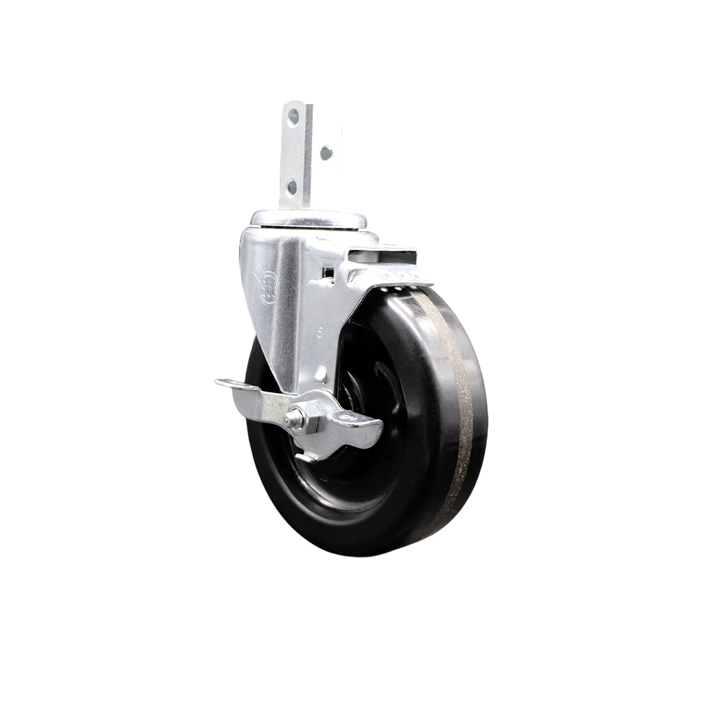 Swivel Square Stem Caster w/5” x 1.25” Black Phenolic Wheel – 3/4” x 2” Square Stem with (3) 17/64” Diameter Mounting Holes & Top Lock Brakes – 300 lbs. Capacity/Caster – Service Caster Brand — photo 1