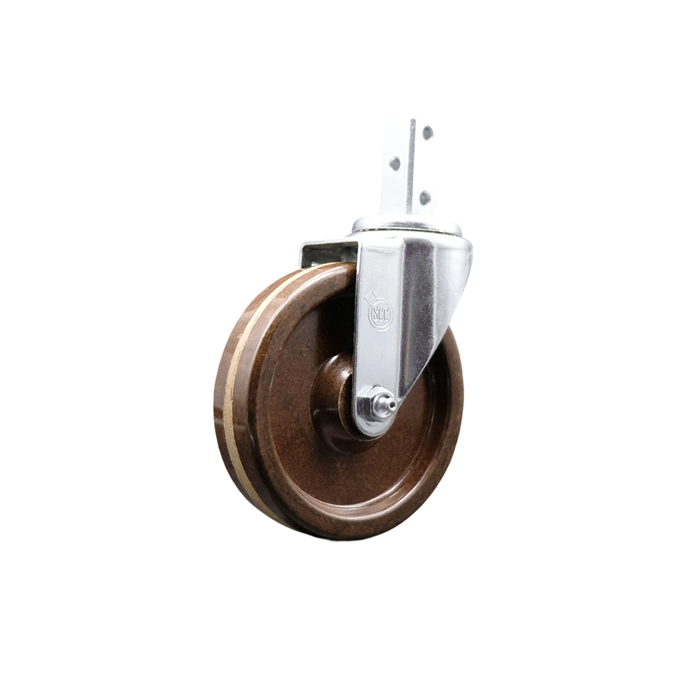 Swivel Square Stem Caster w/5” x 1.25” Brown High Temp Phenolic Wheel – 3/4” x 2” Square Stem with (3) 17/64” Diameter Mounting Holes – 300 lbs. Capacity/Caster – Service Caster Brand — photo 1