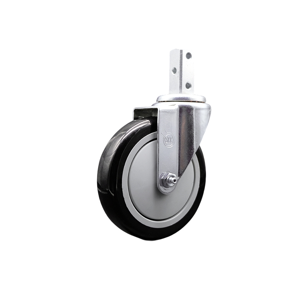 Swivel Square Stem Caster w/5” x 1.25” Black Non-Marking Polyurethane Wheel – 3/4” x 2” Square Stem with (3) 17/64” Diameter Mounting Holes – 350 lbs. Capacity/Caster – Service Caster Brand — photo 1