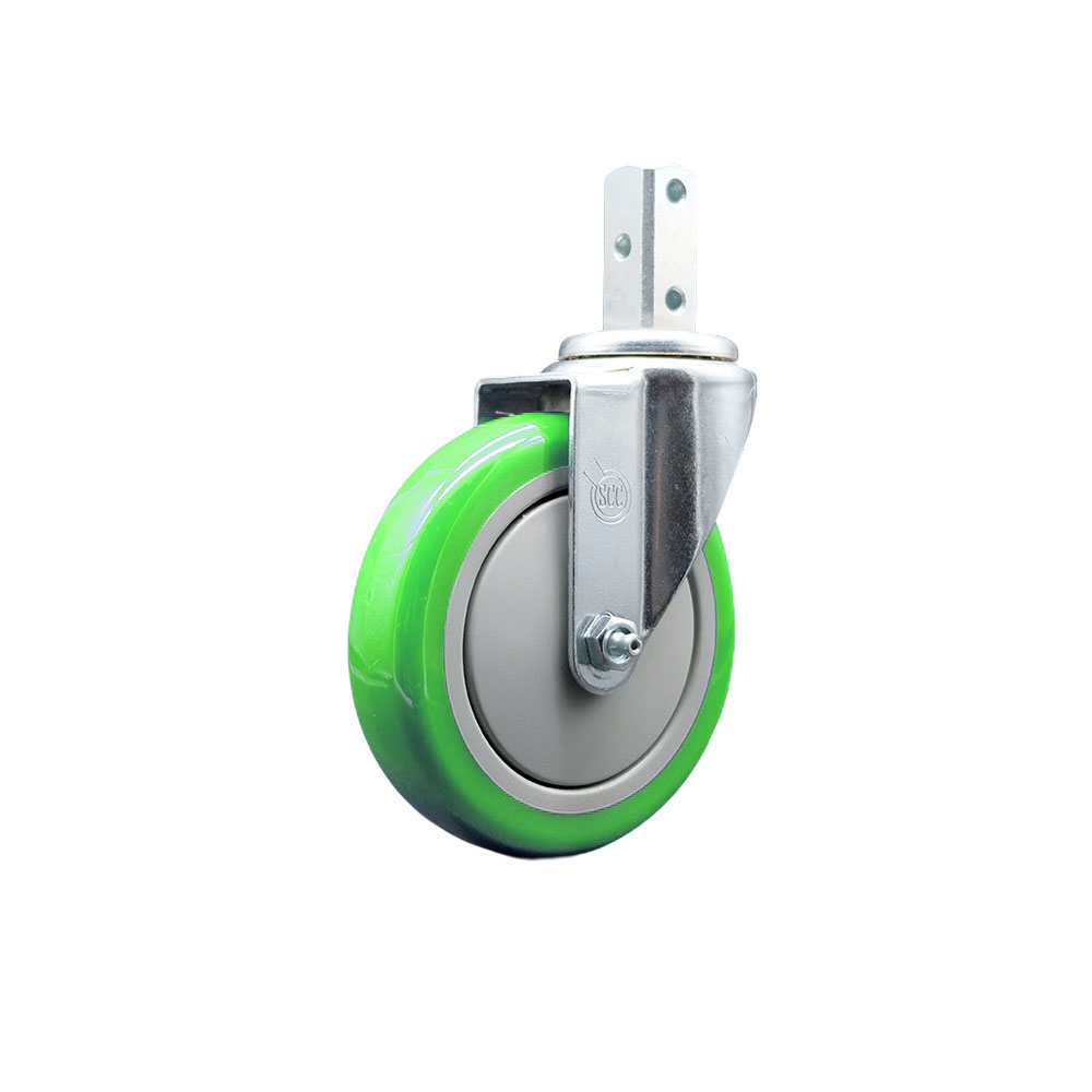 Swivel Square Stem Caster w/5” x 1.25” Green Non-Marking Polyurethane Wheel – 3/4” x 2” Square Stem with (3) 17/64” Diameter Mounting Holes – 350 lbs. Capacity/Caster – Service Caster Brand — photo 1