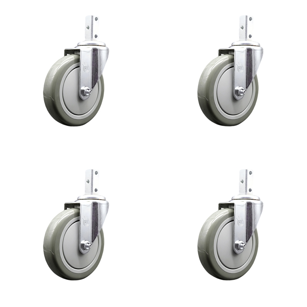 Swivel Square Stem Caster Set 4 w/5” x 1.25” Gray Polyurethane Wheel - 7/8” x 2” Square Stem with (3) 17/64” Diameter Mounting Holes - Includes 4 Swivel-1400 lbs. Cpty/Caster - Service Caster Brand — photo 1