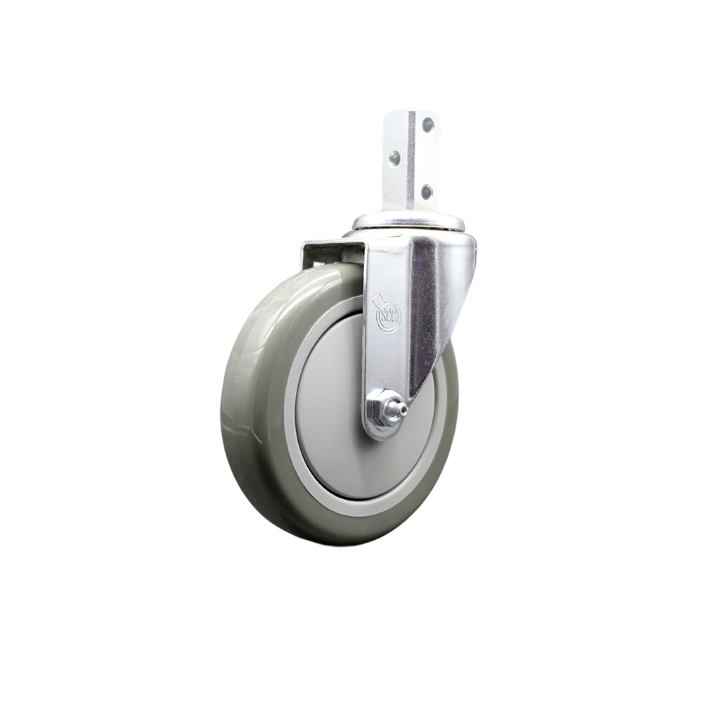 Swivel Square Stem Caster w/5” x 1.25” Gray Non-Marking Polyurethane Wheel – 7/8” x 2” Square Stem with (3) 17/64” Diameter Mounting Holes – 350 lbs. Capacity/Caster – Service Caster Brand — photo 1
