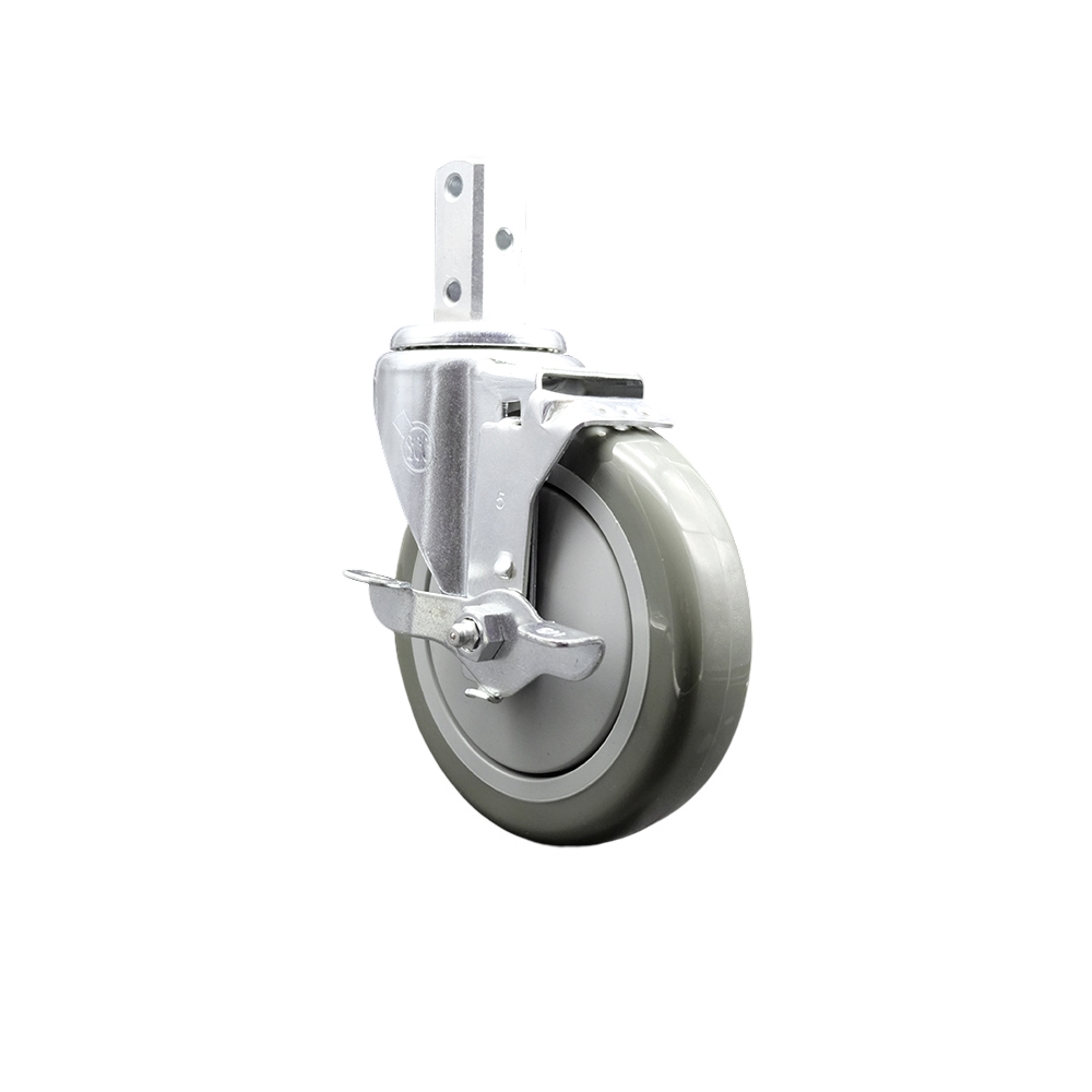 Swivel Square Stem Caster w/5” x 1.25” Gray Polyurethane Wheel – 3/4” x 2” Square Stem with (3) 17/64” Diameter Mounting Holes & Top Lock Brakes – 350 lbs. Capacity/Caster – Service Caster Brand — photo 1