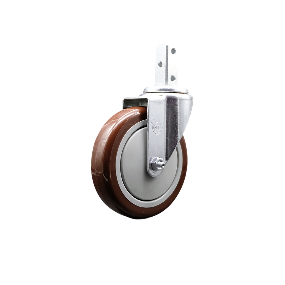Swivel Square Stem Caster w/5” x 1.25” Maroon Non-Marking Polyurethane Wheel – 7/8” x 2” Square Stem with (3) 17/64” Diameter Mounting Holes – 350 lbs. Capacity/Caster – Service Caster Brand — photo 1