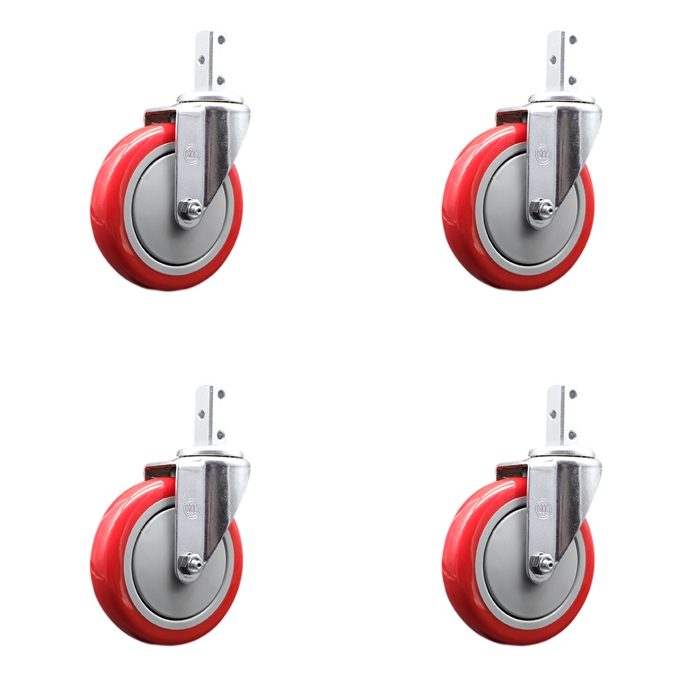 600CASTHD4P Regency 5 Inch Swivel Caster Set - Fits Regency Models 109APR1820L 109APR1826L 407RKKITFULL 407RKKITHALF - Light Duty Replacement - Red Polyurethane Wheel - Service Caster Brand — photo 1
