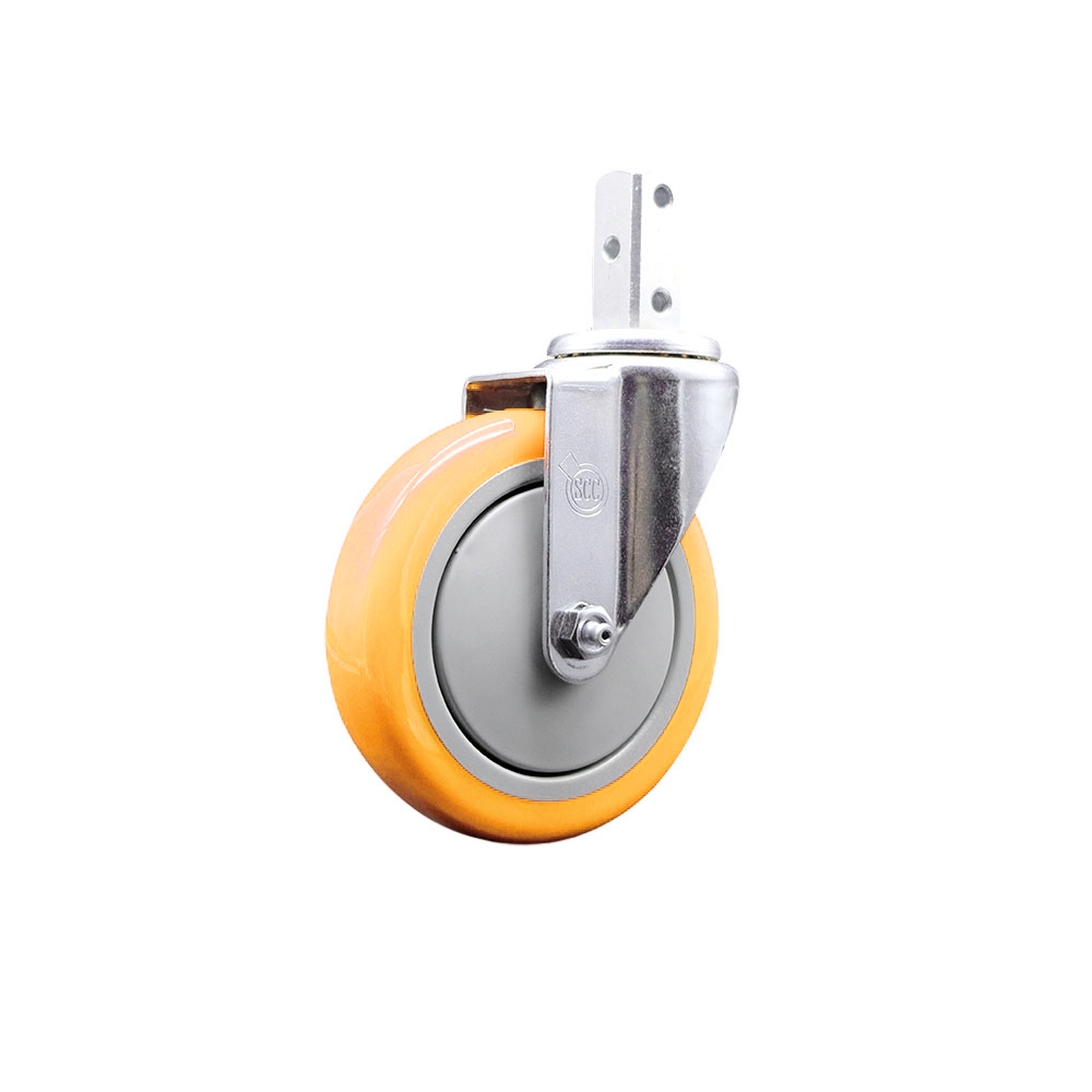 Swivel Square Stem Caster w/5” x 1.25” Yellow Non-Marking Polyurethane Wheel – 7/8” x 2” Square Stem with (3) 17/64” Diameter Mounting Holes – 350 lbs. Capacity/Caster – Service Caster Brand — photo 1