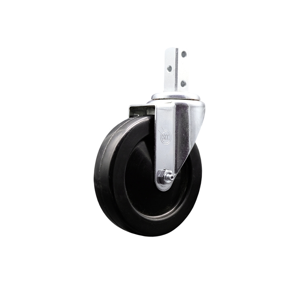 Swivel Square Stem Caster w/5” x 1.25” Black Soft Rubber Wheel – 3/4” x 2” Square Stem with (3) 17/64” Diameter Mounting Holes – 275 lbs. Capacity/Caster – Service Caster Brand — photo 1