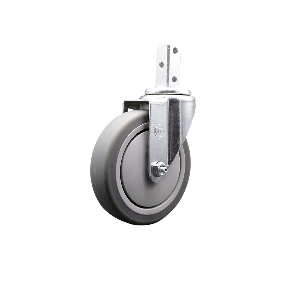 Swivel Square Stem Caster w/5” x 1.25” Gray Thermoplastic Rubber Wheel – 3/4” x 2” Square Stem with (3) 17/64” Diameter Mounting Holes – 300 lbs. Capacity/Caster – Service Caster Brand — photo 1