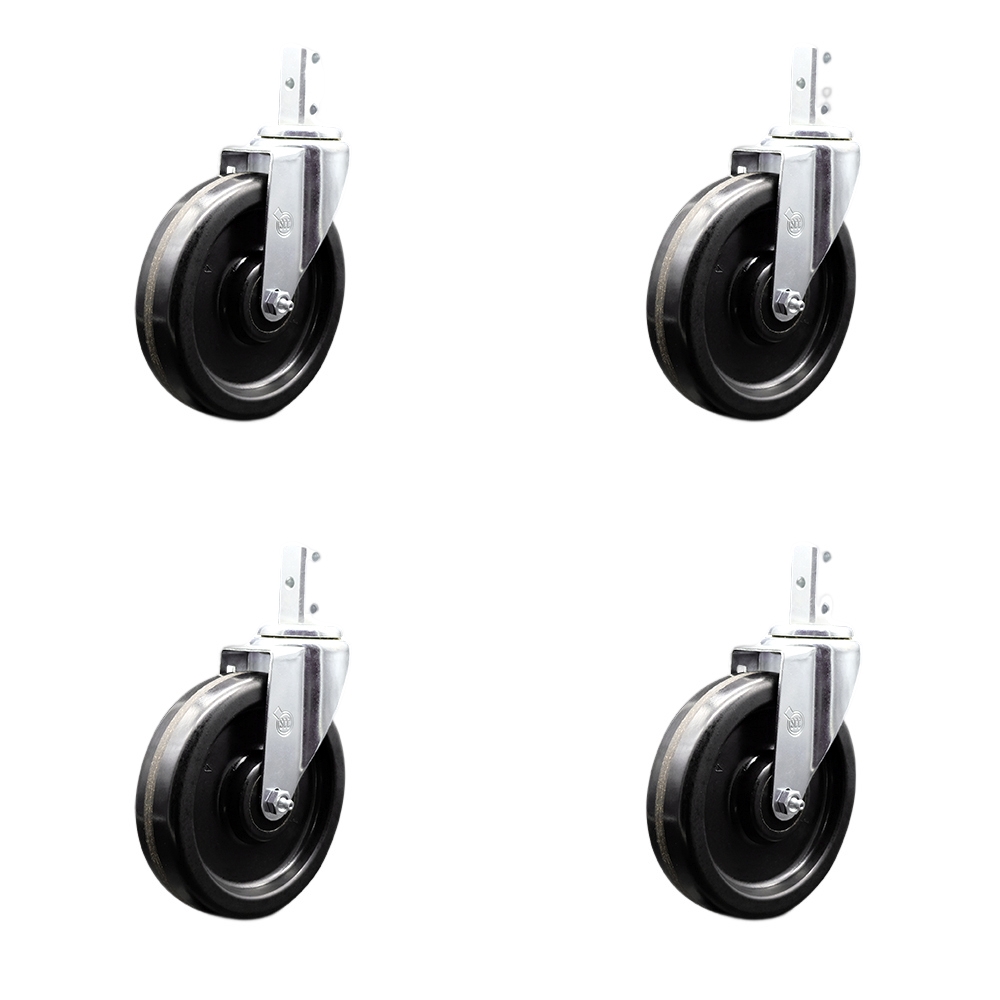 Swivel Square Stem Caster Set 4 w/6” x 1.5” Black Phenolic Wheel - 3/4” x 2” Square Stem with (3) 17/64” Diameter Mounting Holes - Includes 4 Swivel - 1200 lbs. Cpty/Caster - Service Caster Brand — photo 1