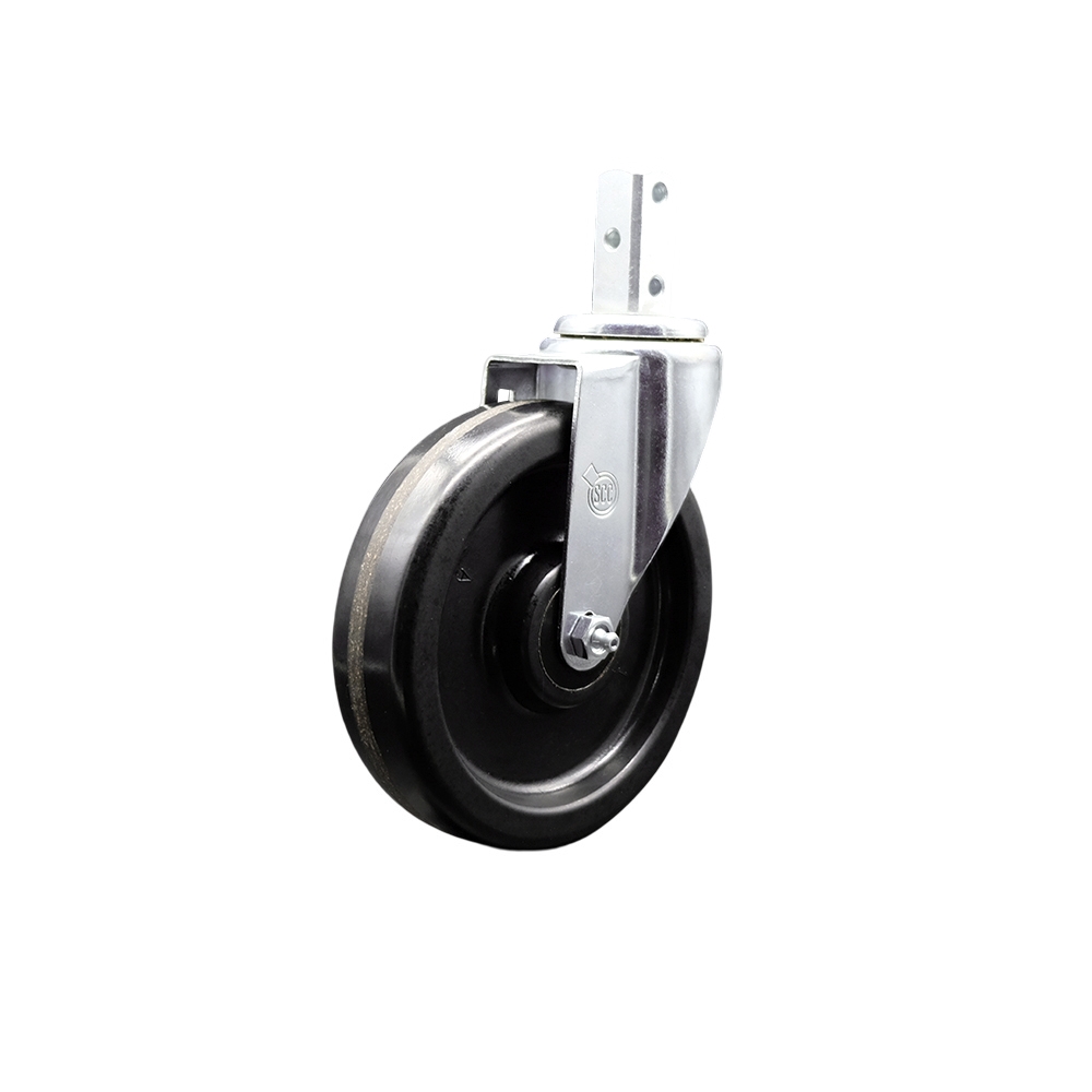 Swivel Square Stem Caster w/6” x 1.5” Black Phenolic Wheel – 3/4” x 2” Square Stem with (3) 17/64” Diameter Mounting Holes – 300 lbs. Capacity/Caster – Service Caster Brand — photo 1