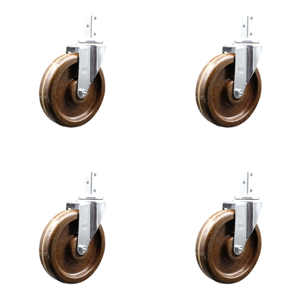Swivel Square Stem Caster Set 4 w/6” x 1.5” Brown High Temp Phenolic Wheel - 3/4” x 2” Square Stem with (3) 17/64” Diameter Mounting Holes-Includes 4 Swivel-1200lbs. Cpty/Caster - Service Caster Brand — photo 1