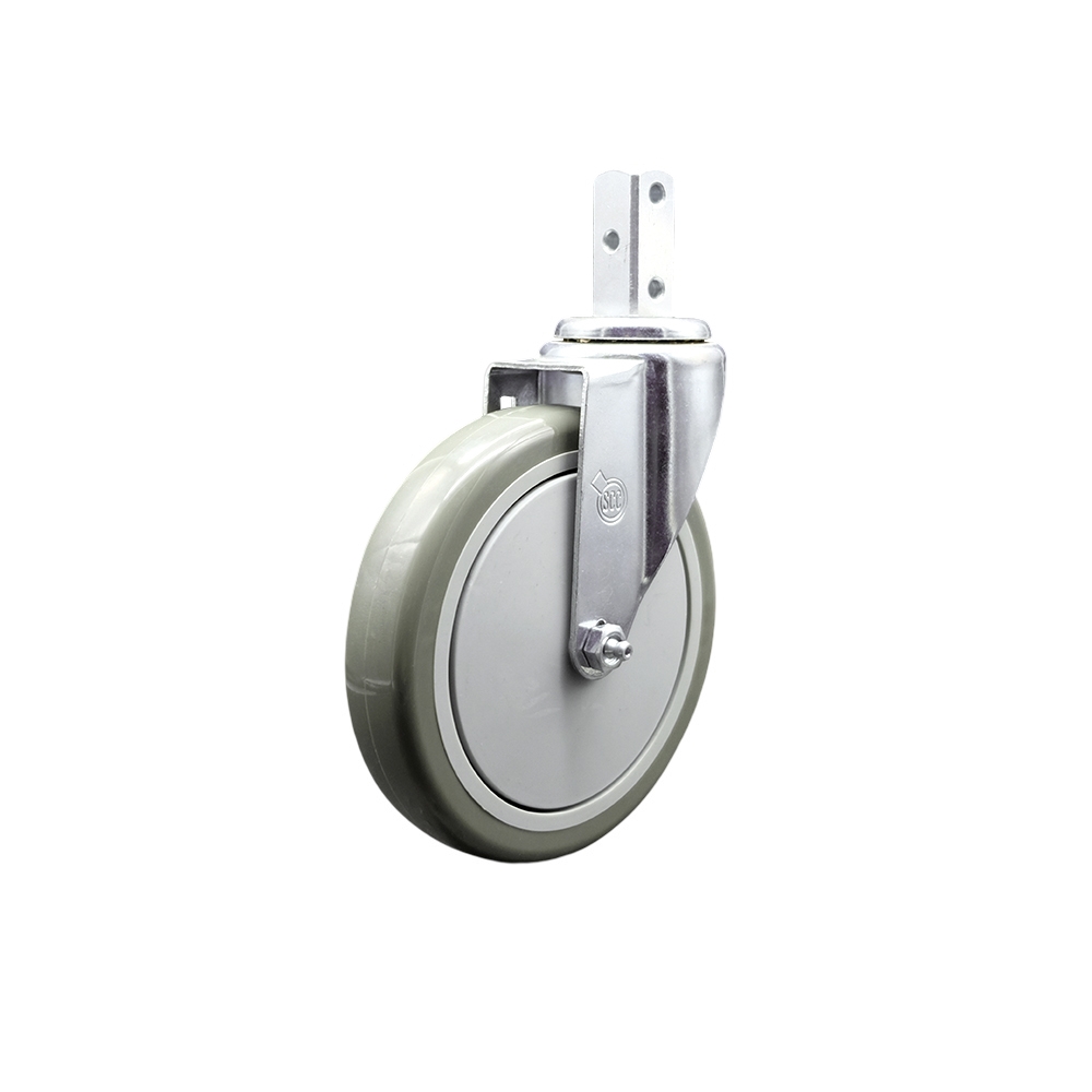 Swivel Square Stem Caster w/6” x 1.25” Gray Polyurethane Wheel – 3/4” x 2” Square Stem with (3) 17/64” Diameter Mounting Holes – 350 lbs. Capacity/Caster – Service Caster Brand — photo 1