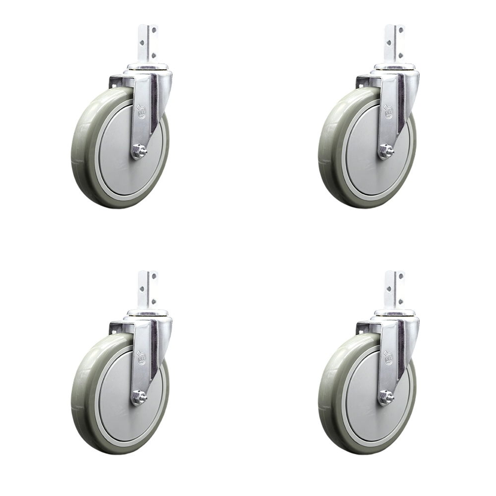 Swivel Square Stem Caster Set 4 w/6” x 1.25” Gray Polyurethane Wheel - 7/8” x 2” Square Stem with (3) 17/64” Diameter Mounting Holes - Includes 4 Swivel - 1400 lbs. Cpty/Caster - Service Caster Brand — photo 1