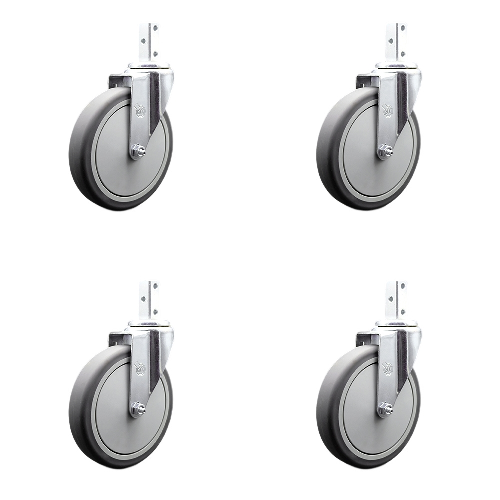 Swivel Square Stem Caster Set 4 w/6” x 1.25” Gray Thermoplastic Rubber Wheel-3/4” x 2” Square Stem with (3) 17/64” Diameter Mounting Holes-Includes 4 Swivel-1200lbs. Cpty/Caster - Service Caster Brand — photo 1