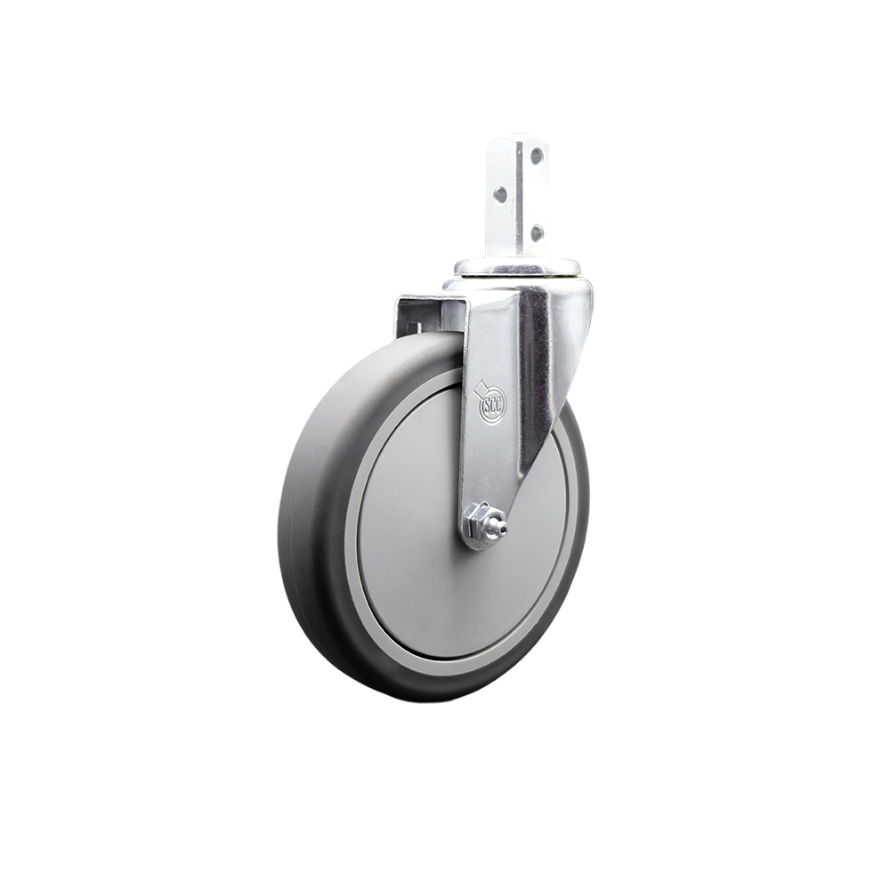 Swivel Square Stem Caster w/6” x 1.25” Gray Thermoplastic Rubber Wheel – 3/4” x 2” Square Stem with (3) 17/64” Diameter Mounting Holes – 300 lbs. Capacity/Caster – Service Caster Brand — photo 1