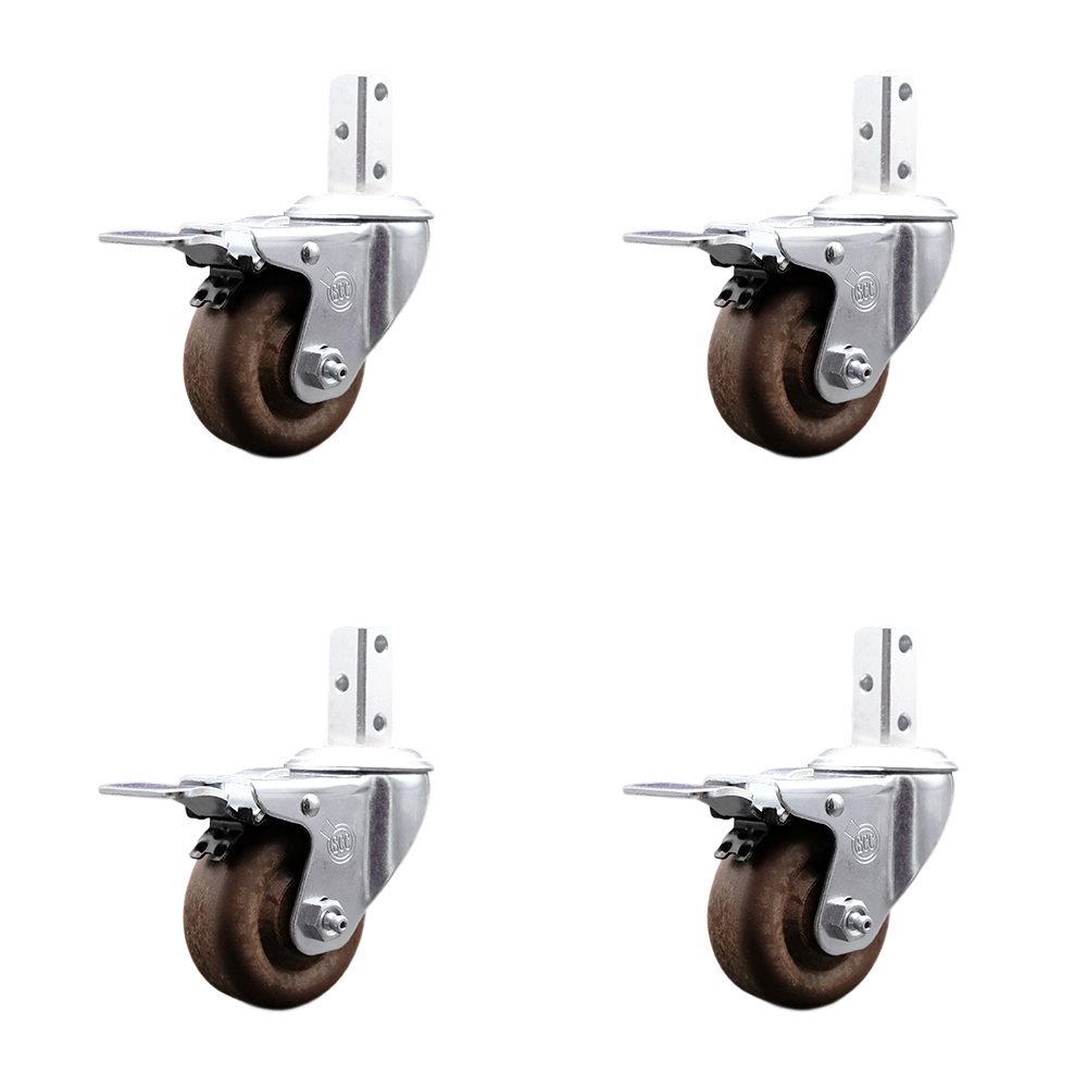Swvl Square Stem Caster Set 4 w/3” x 1.25” Brown Glass Filled Nylon Wheel-7/8” x 2” Square Stem with (3) 17/64” Diameter Mounting Hole-Include 4 Total Lck BRK-1400lbs. Cpty/Caster-Service Caster Brand — photo 1