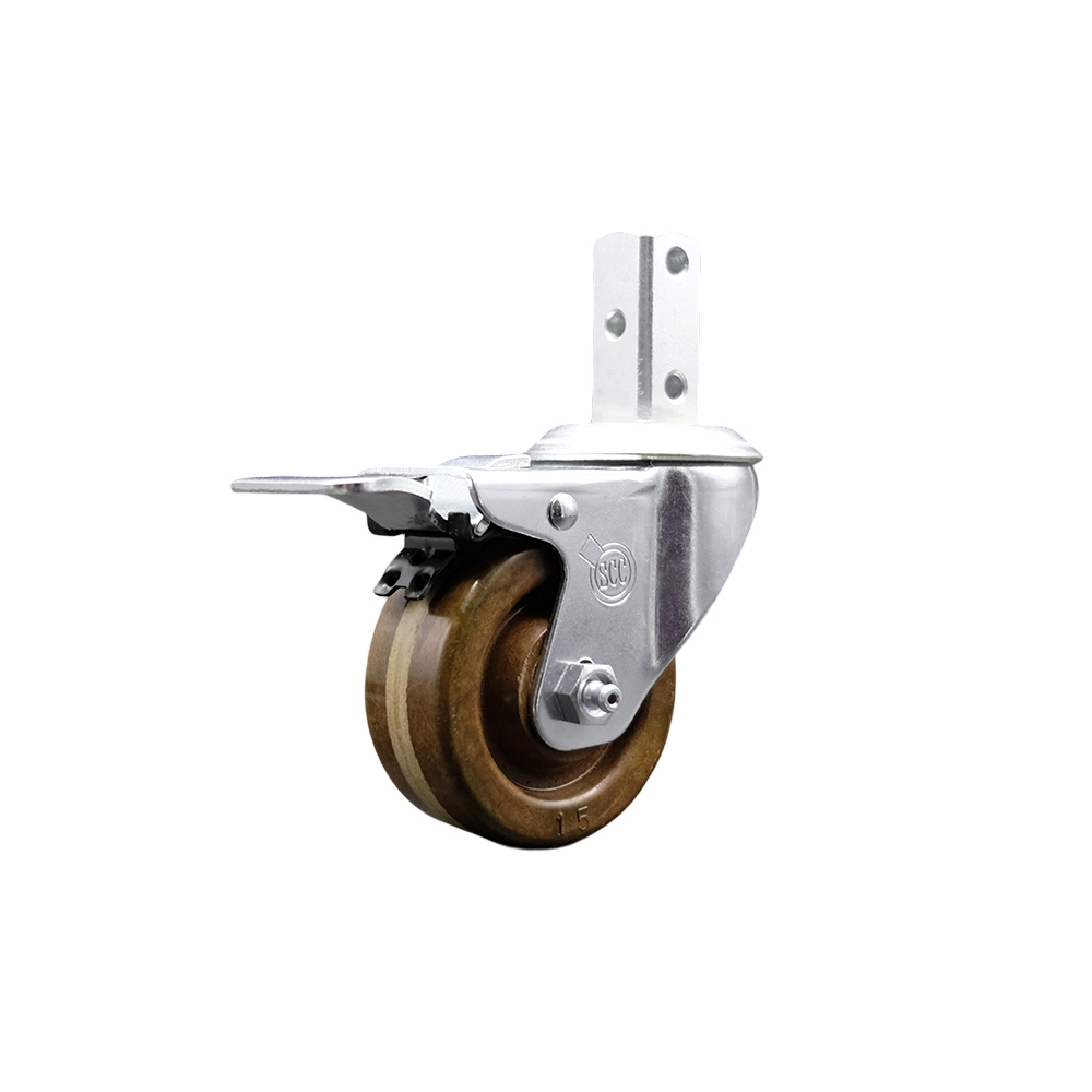 Swivel Square Stem Caster w/3” x 1.25” Brown High Temp Phenolic Wheel – 7/8” x 2” Square Stem with (3) 17/64” Diameter Mounting Holes &Total Lock Brakes–300 lbs. Capacity/Caster – Service Caster Brand — photo 1