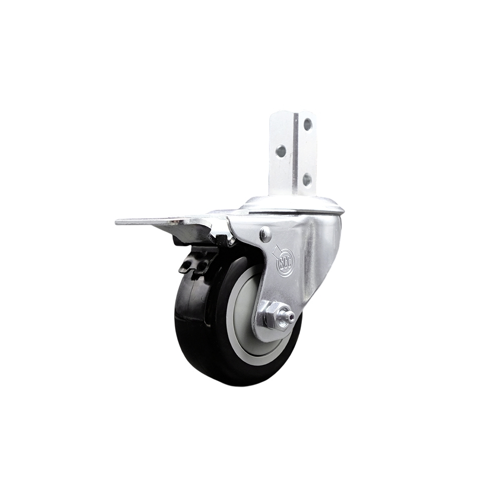 Swivel Square Stem Caster w/3” x 1.25” Black Polyurethane Wheel – 7/8” x 2” Square Stem with (3) 17/64” Diameter Mounting Holes & Total Lock Brakes – 300 lbs. Capacity/Caster – Service Caster Brand — photo 1