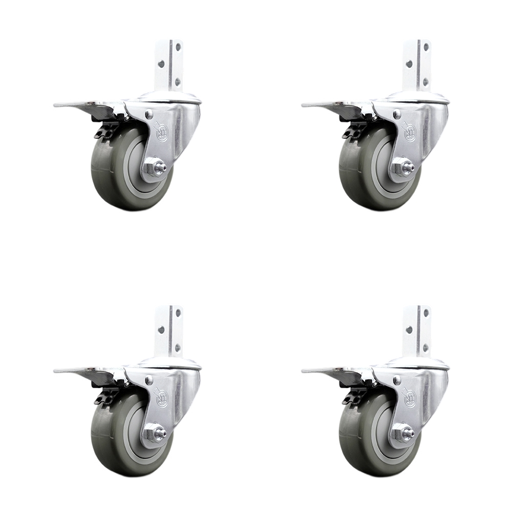 Swivel Square Stem Caster Set 4 w/3” x 1.25” Gray Poly Wheel - 3/4” x 2” Square Stem with (3) 17/64” Diameter Mounting Holes - Includes 4 Total Lock Brakes-1200lbs. Cpty/Caster - Service Caster Brand — photo 1