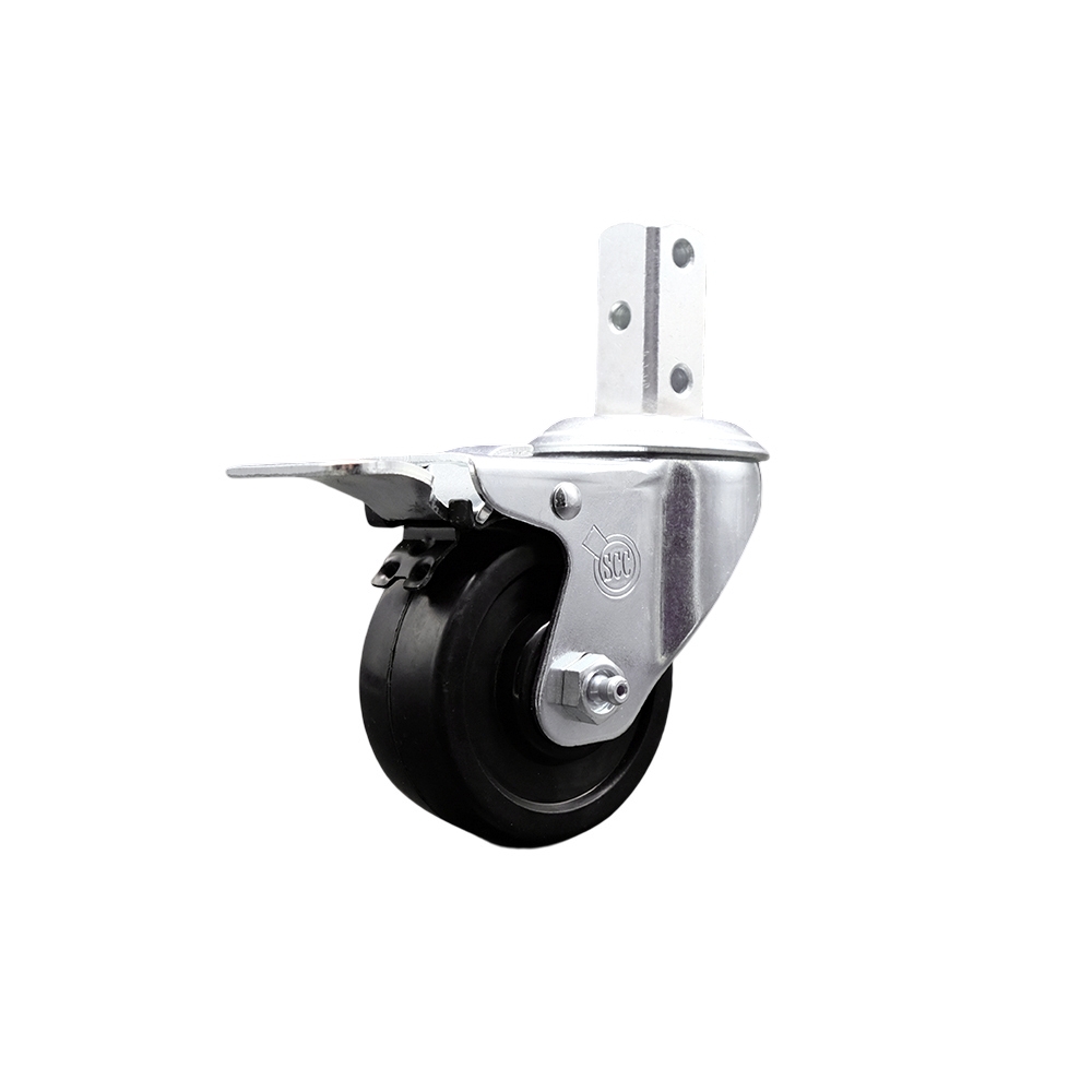 Swivel Square Stem Caster w/3” x 1.25” Black Soft Rubber Wheel – 7/8” x 2” Square Stem with (3) 17/64” Diameter Mounting Holes & Total Lock Brakes – 175 lbs. Capacity/Caster – Service Caster Brand — photo 1