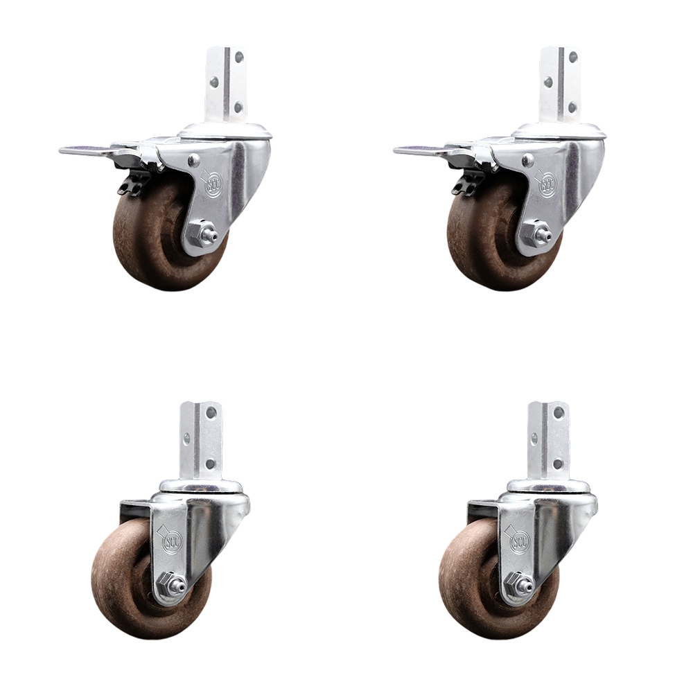 Swivel Square Stem Caster Set 4 w/3.5” x 1.25” Glass Filled Nylon Wheel-7/8” x 2” Square Stem with (3) 17/64” Diameter Mounting Hole-Include 2 Total Lck BRK-1400lbs. Cpty/Caster - Service Caster Brand — photo 1