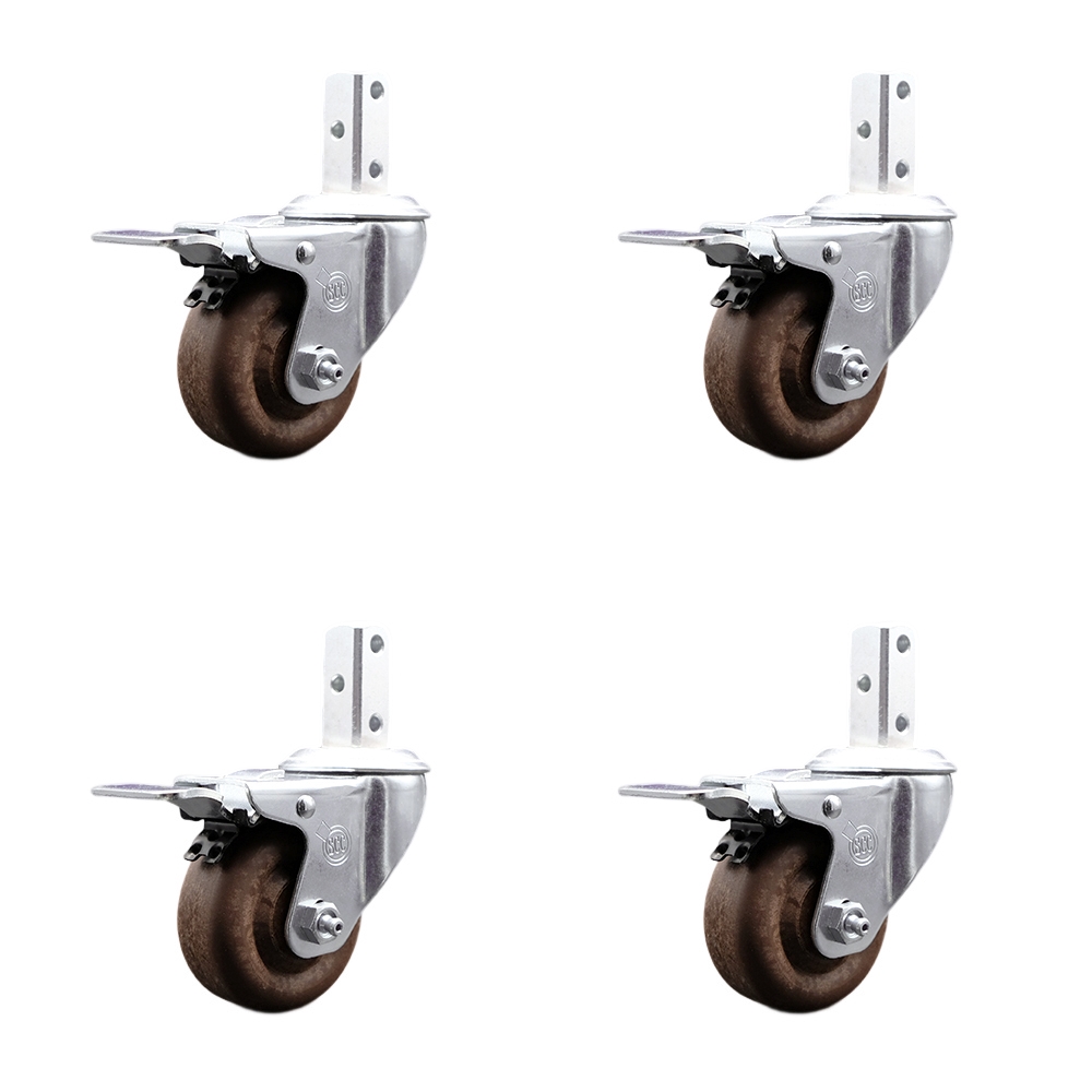 Swivel Square Stem Caster Set 4 w/3.5” x 1.25” Glass Filled Nylon Wheel-7/8” x 2” Square Stem with (3) 17/64” Diameter Mounting Hole-Include 4 Total Lck BRK-1400lbs. Cpty/Caster - Service Caster Brand — photo 1