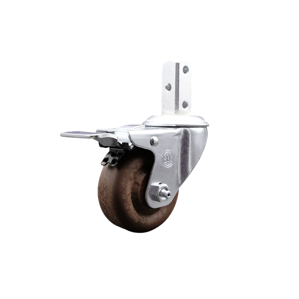 Swivel Square Stem Caster w/3.5” x 1.25” Brown Glass Filled Nylon Wheel – 7/8” x 2” Square Stem with (3) 17/64” Diameter Mounting Holes&Total Lck Brakes–350 lbs. Capacity/Caster – Service Caster Brand — photo 1