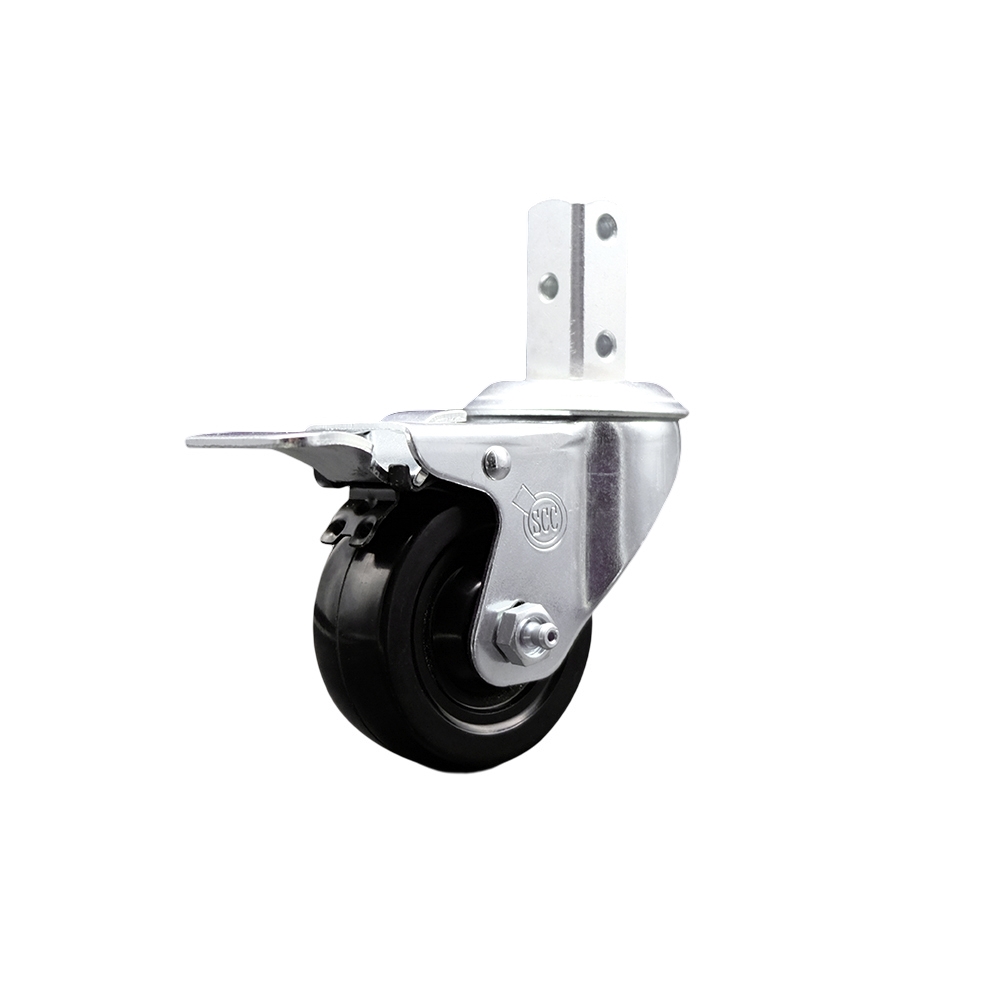 Swivel Square Stem Caster w/3.5” x 1.25” Black Hard Rubber Wheel – 7/8” x 2” Square Stem with (3) 17/64” Diameter Mounting Holes & Total Lock Brakes – 285 lbs. Capacity/Caster – Service Caster Brand — photo 1