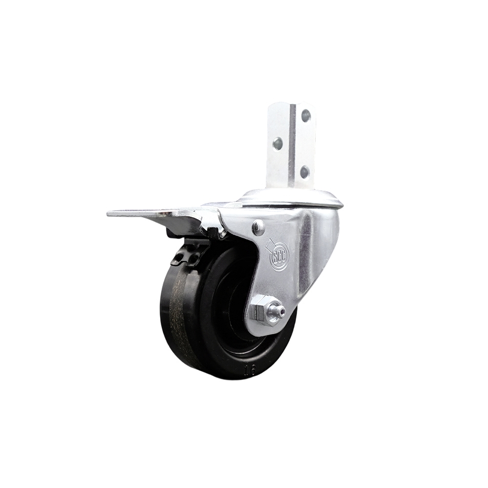 Swivel Square Stem Caster w/3.5” x 1.25” Black Phenolic Wheel – 3/4” x 2” Square Stem with (3) 17/64” Diameter Mounting Holes & Total Lock Brakes – 300 lbs. Capacity/Caster – Service Caster Brand — photo 1