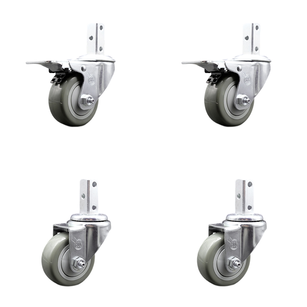 Swivel Square Stem Caster Set 4 w/3.5” x 1.25” Gray Poly Wheel - 3/4” x 2” Square Stem with (3) 17/64” Diameter Mounting Holes-Includes 2 Total Lock Brakes-1200lbs. Cpty/Caster - Service Caster Brand — photo 1