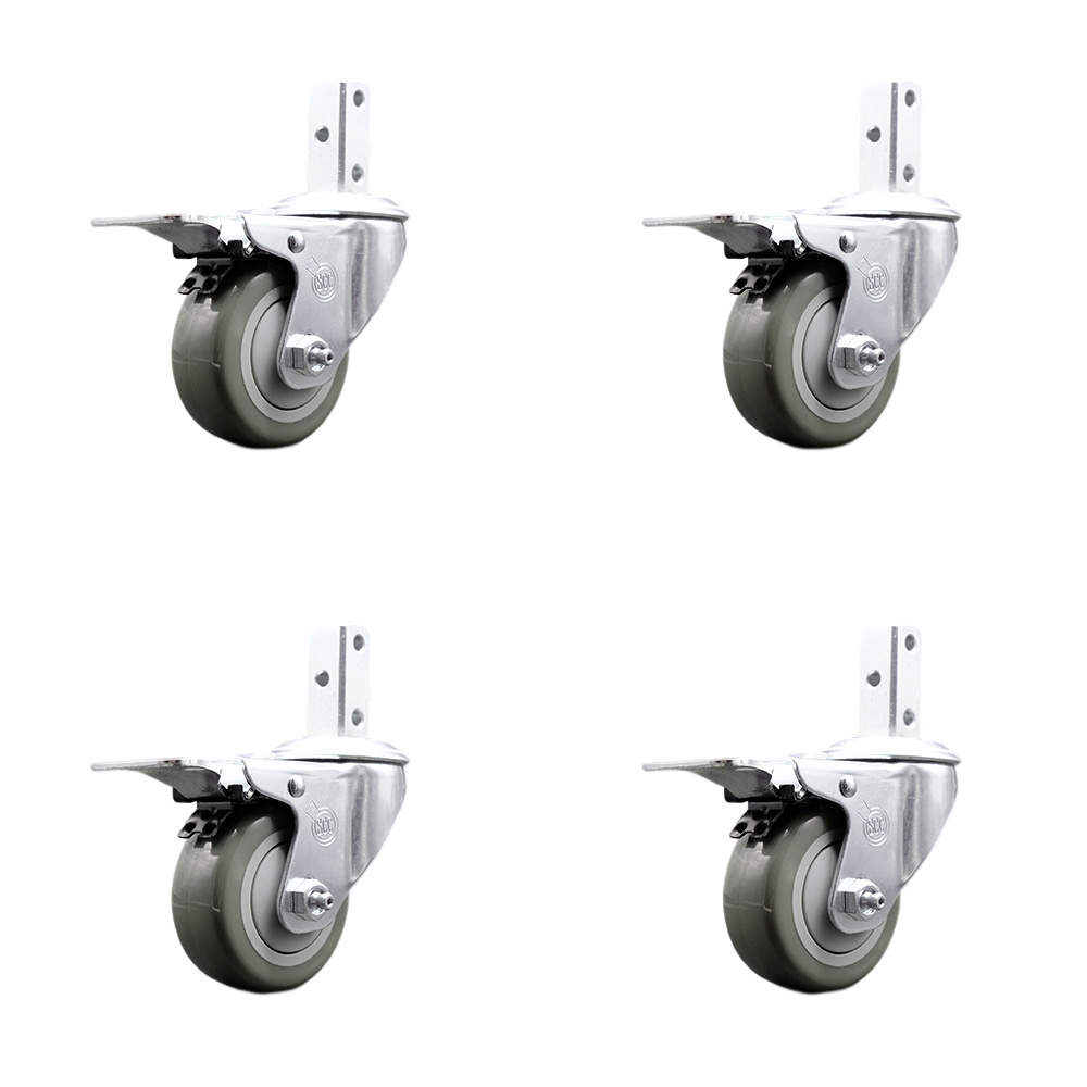 Swivel Square Stem Caster Set 4 w/3.5” x 1.25” Gray Poly Wheel - 3/4” x 2” Square Stem with (3) 17/64” Diameter Mounting Holes-Includes 4 Total Lock Brakes-1200lbs. Cpty/Caster - Service Caster Brand — photo 1