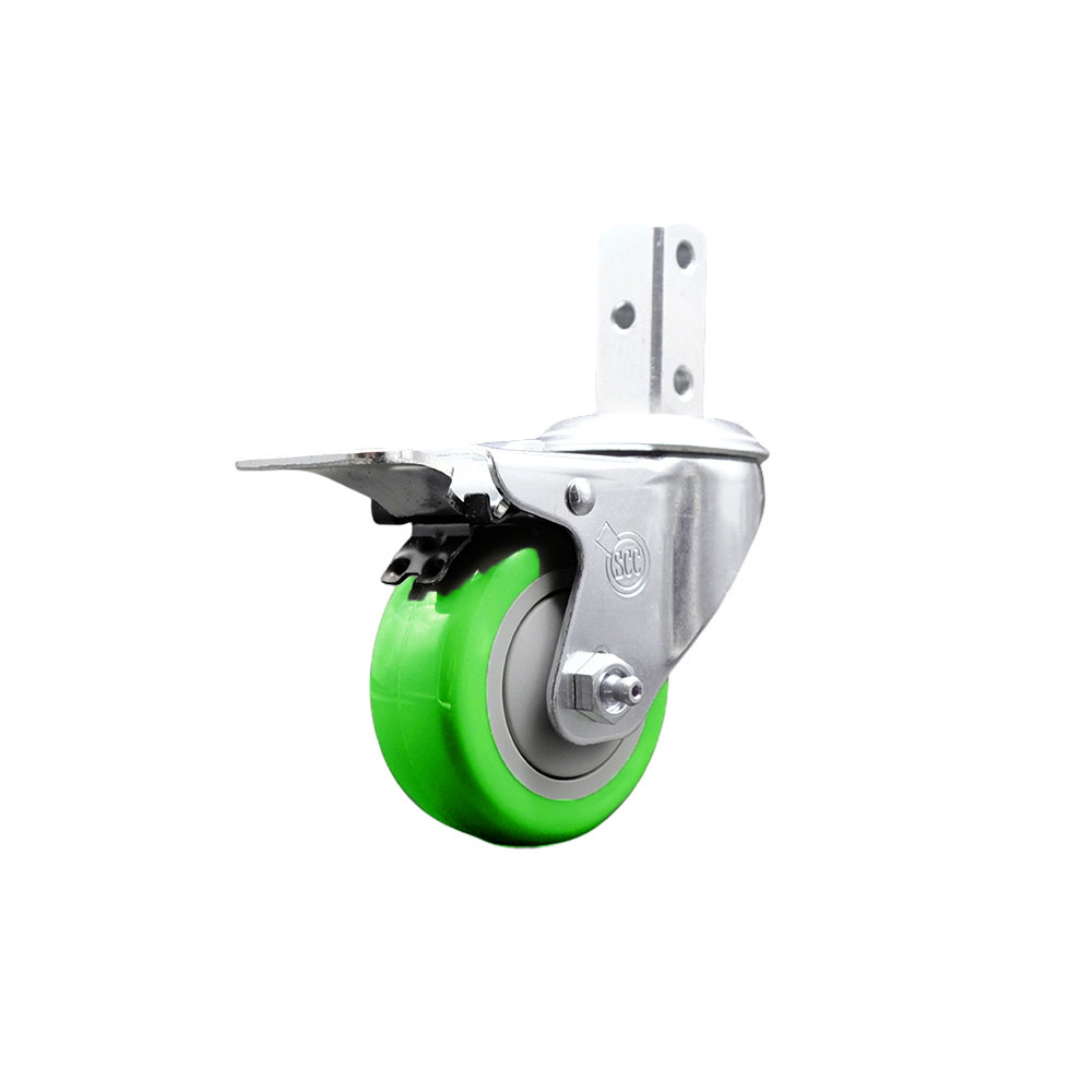 Swivel Square Stem Caster w/3.5” x 1.25” Green Polyurethane Wheel – 3/4” x 2” Square Stem with (3) 17/64” Diameter Mounting Holes & Total Lock Brakes – 300 lbs. Capacity/Caster – Service Caster Brand — photo 1