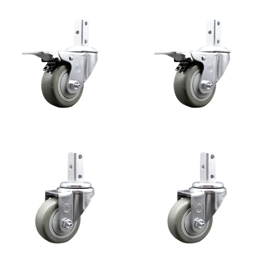 Swivel Square Stem Caster Set 4 w/3.5” x 1.25” Gray Poly Wheel - 7/8” x 2” Square Stem with (3) 17/64” Diameter Mounting Holes-Includes 2 Total Lock Brakes-1200lbs. Cpty/Caster - Service Caster Brand — photo 1