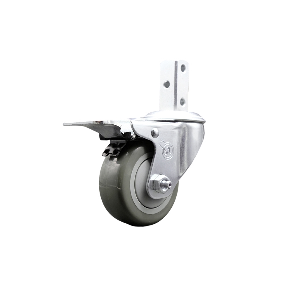 Swivel Square Stem Caster w/3.5” x 1.25” Gray Polyurethane Wheel – 7/8” x 2” Square Stem with (3) 17/64” Diameter Mounting Holes & Total Lock Brakes – 300 lbs. Capacity/Caster – Service Caster Brand — photo 1