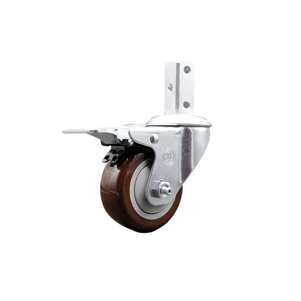 Swivel Square Stem Caster w/3.5” x 1.25” Maroon Polyurethane Wheel – 3/4” x 2” Square Stem with (3) 17/64” Diameter Mounting Holes & Total Lock Brakes – 300 lbs. Capacity/Caster – Service Caster Brand — photo 1