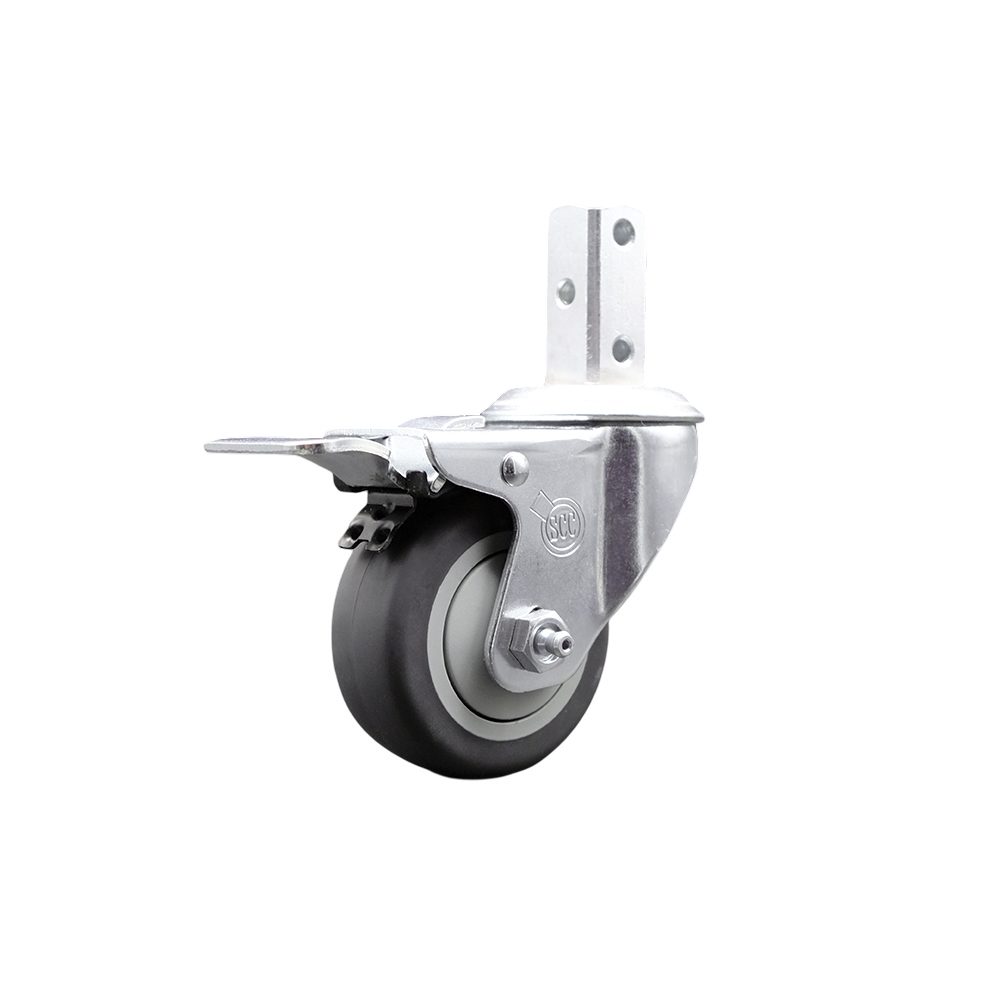 Swivel Square Stem Caster w/3.5” x 1.25” Gray Thermoplastic Rubber Wheel–3/4” x 2” Square Stem with (3) 17/64” Diameter Mounting Holes&Total Lock Brakes–230 lbs. Capacity/Caster – Service Caster Brand — photo 1