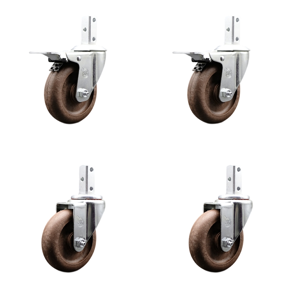 Swvl Square Stem Caster Set 4 w/4” x 1.25” Brown Glass Filled Nylon Wheel-3/4” x 2” Square Stem with (3) 17/64” Diameter Mounting Hole-Include 2 Total Lck BRK-1400lbs. Cpty/Caster-Service Caster Brand — photo 1