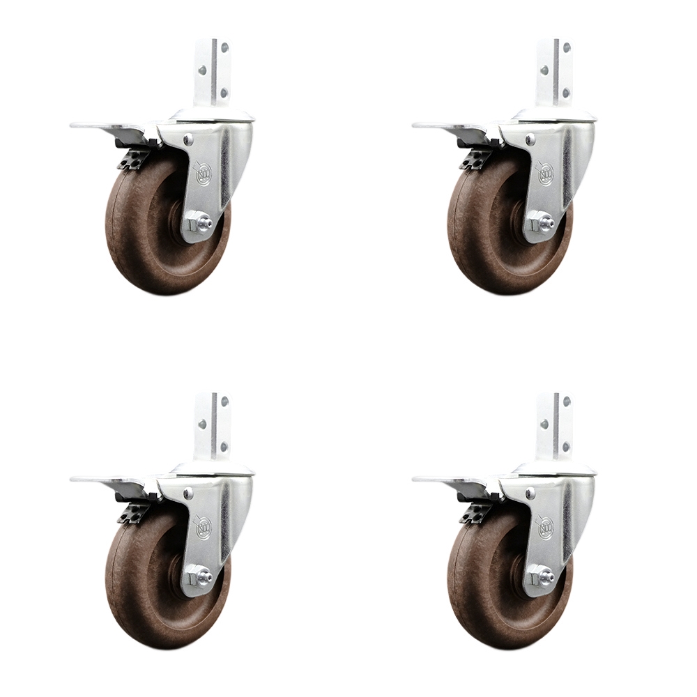 Swvl Square Stem Caster Set 4 w/4” x 1.25” Brown Glass Filled Nylon Wheel-3/4” x 2” Square Stem with (3) 17/64” Diameter Mounting Hole-Include 4 Total Lck BRK-1400lbs. Cpty/Caster-Service Caster Brand — photo 1