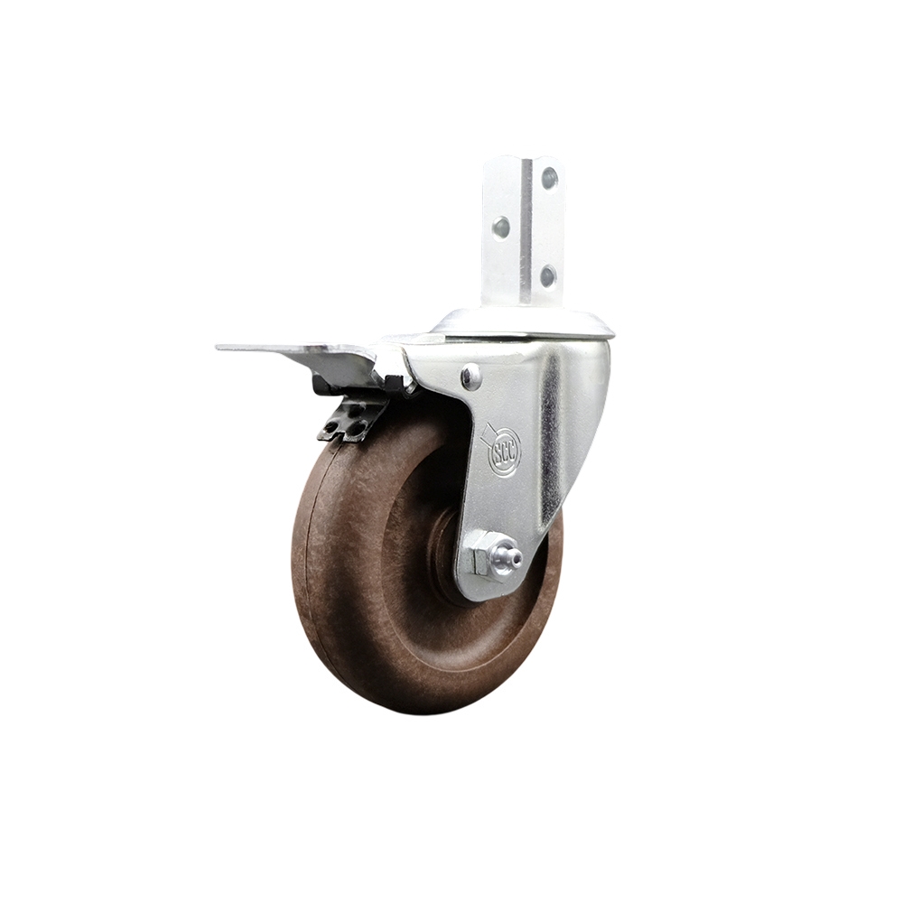 Swivel Square Stem Caster w/4” x 1.25” Brown Glass Filled Nylon Wheel – 7/8” x 2” Square Stem with (3) 17/64” Diameter Mounting Holes & Total Lock Brakes–350lbs. Capacity/Caster – Service Caster Brand — photo 1