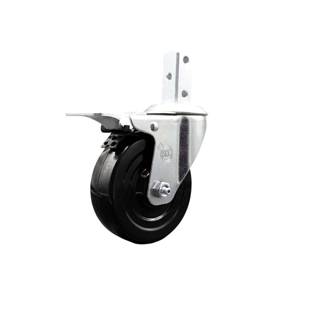 Swivel Square Stem Caster w/4” x 1.25” Black Hard Rubber Wheel – 3/4” x 2” Square Stem with (3) 17/64” Diameter Mounting Holes & Total Lock Brakes – 300 lbs. Capacity/Caster – Service Caster Brand — photo 1