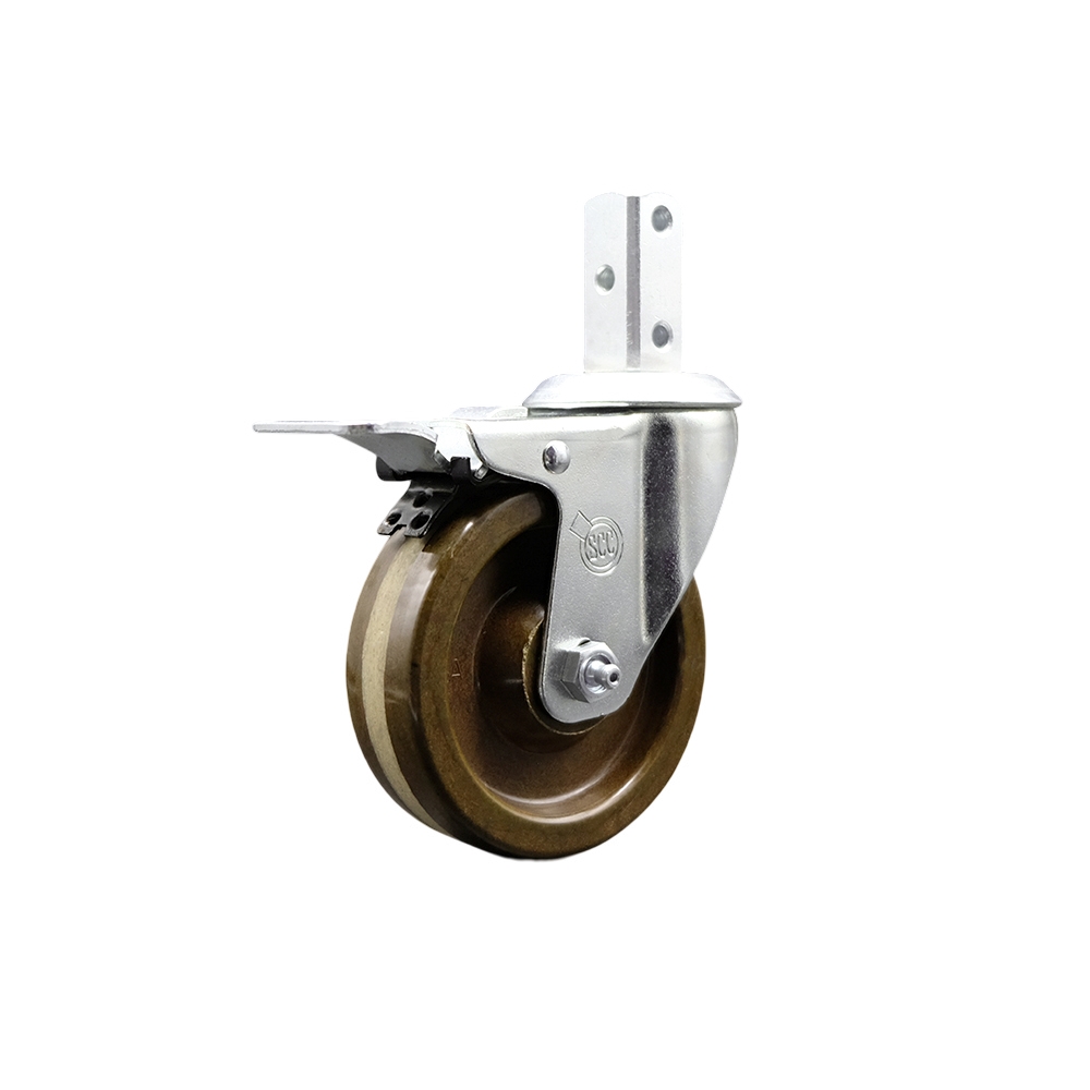 Swivel Square Stem Caster w/4” x 1.25” Brown High Temp Phenolic Wheel – 7/8” x 2” Square Stem with (3) 17/64” Diameter Mounting Holes&Total Lock Brakes– 300 lbs. Capacity/Caster – Service Caster Brand — photo 1