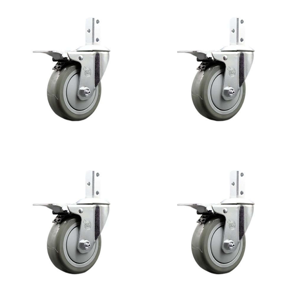 Swivel Square Stem Caster Set 4 w/4” x 1.25” Gray Poly Wheel - 3/4” x 2” Square Stem with (3) 17/64” Diameter Mounting Holes - Includes 4 Total Lock Brakes-1400lbs. Cpty/Caster - Service Caster Brand — photo 1